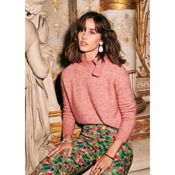 Sezane Zita Jumper Sweater Rosewood Pink Size Small Tie Neck Bow Detail - Picture 14 of 15